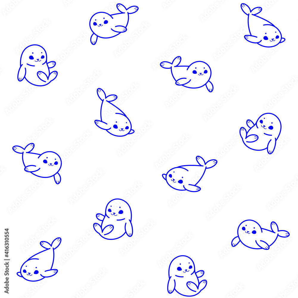 Cartoon happy seal - seamless simple trendy pattern with animal. Flat vector illustration.