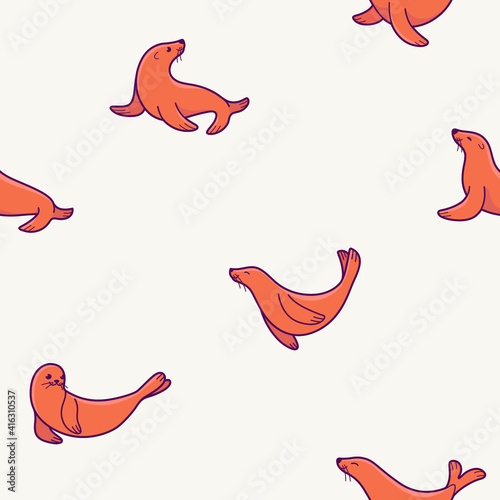 Simple seamless trendy animal pattern with seal. Cartoon vector illustration. photo