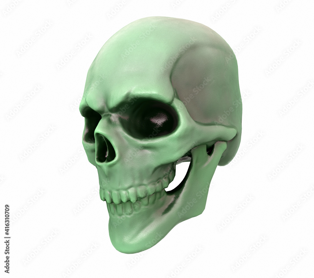 Human skull on Rich Colors a white background. The concept of death, horror. A symbol of spooky Halloween. 3d render illustration. Human skull on Rich Colors a white background. The concept of death, horror. A symbol of spooky Halloween. 3d render illustration.
