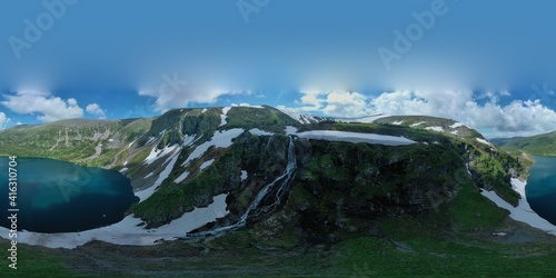 360 photo with the waterfall in Siberia