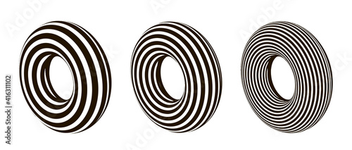 Tori set. Geometric vector 3d shapes isolated on white background. EPS 10.