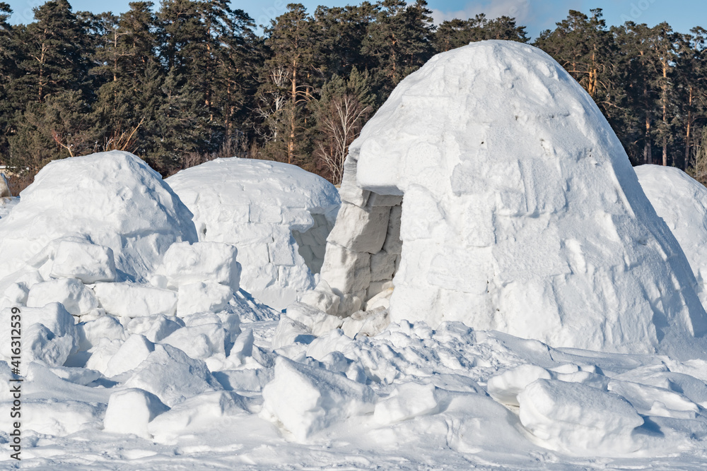 Winter dwelling of Eskimos. Igloo. Eskimos village. Winter dwelling of Eskimos. Igloo. Eskimos village.