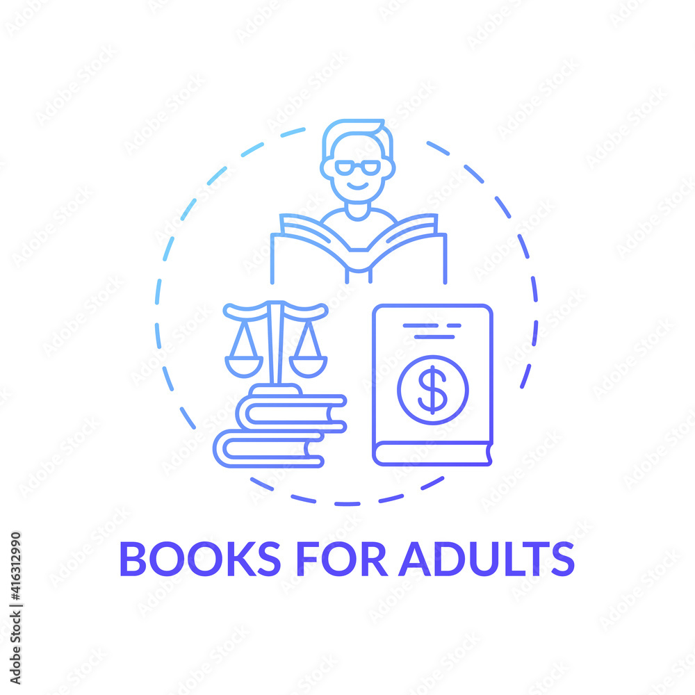 Books for adults concept icon. Online library categories idea thin line illustration. Imaginative literature. New technology. Vector isolated outline RGB color drawing
