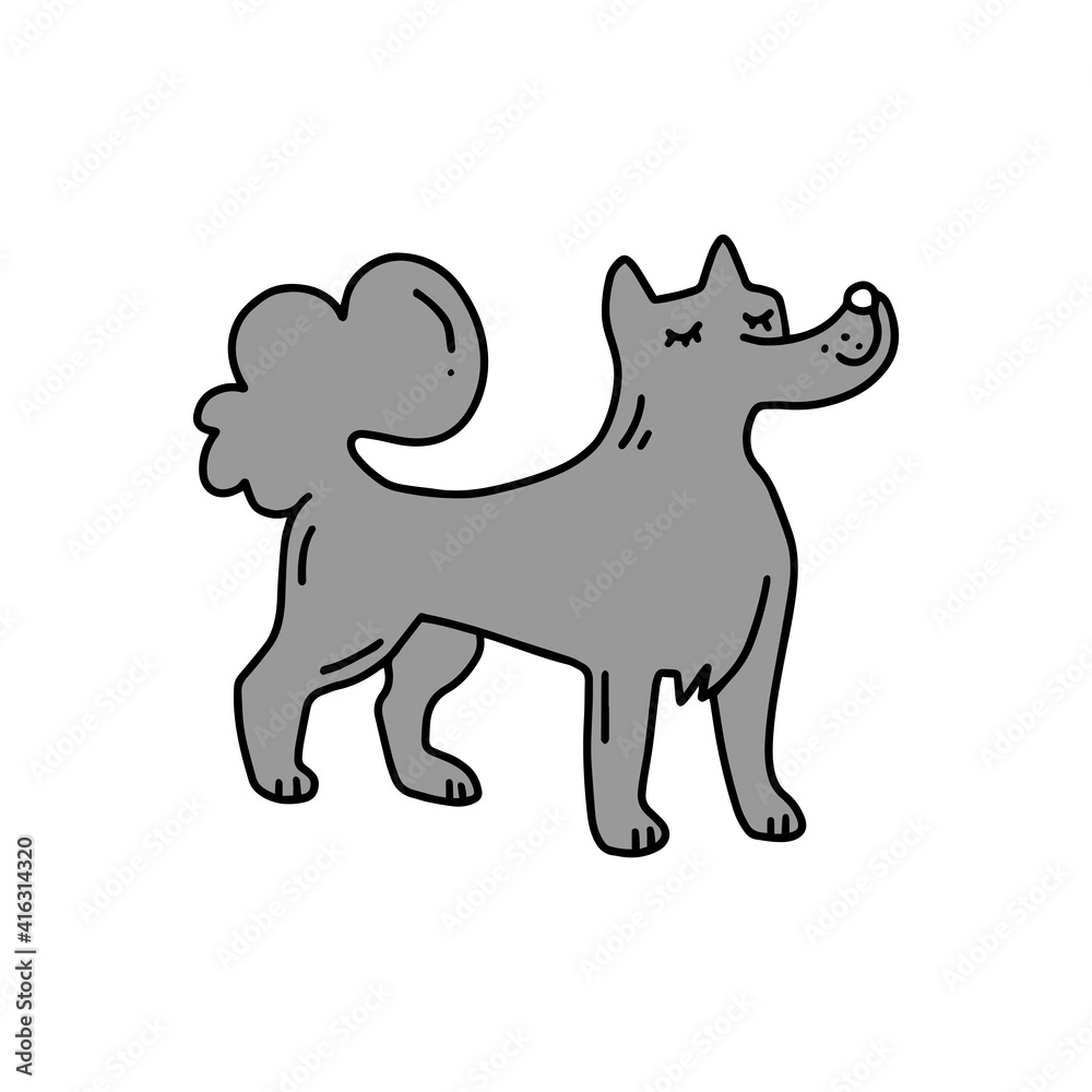 Satisfied gray husky. Cute dog. Doodle icon. Vector illustration of a dog. Editable element. Satisfied gray husky. Cute dog. Doodle icon. Vector illustration of a dog. Editable element.