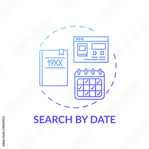 Search by date concept icon. Online library search options idea thin line illustration. New technology. Friendly searching interface. Avaliable information. Vector isolated outline RGB color drawing