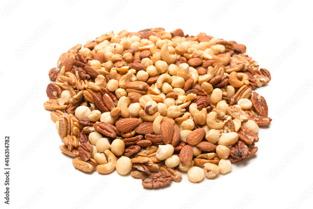 Mix of nuts isolated on white background. Top view. Mix of nuts isolated on white background. Top view.