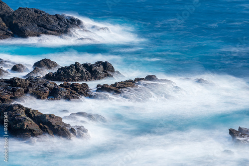 waves breaking on the rocks by long exposure