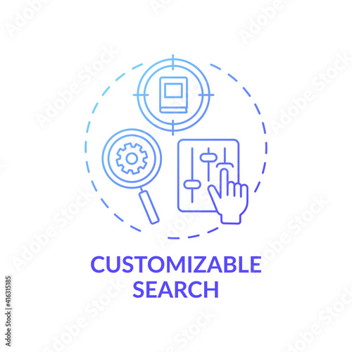 Customizable search concept icon. Online library search options idea thin line illustration. New technology. Friendly searching interface. Vector isolated outline RGB color drawing