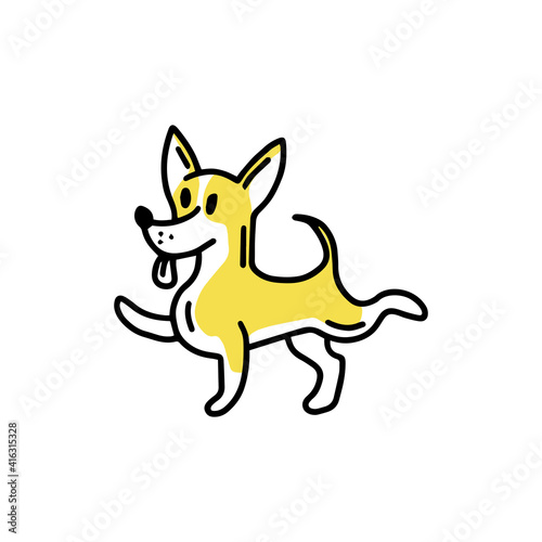 Funny Chihuahua. Little funny dog. Doodle icon. Vector illustration of a dog. Editable element.