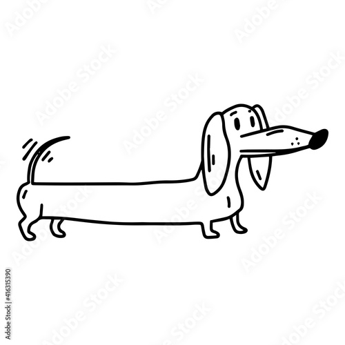 Dachshund. Nice dog. Coloring. Doodle icon. Vector illustration of a dog. Editable element.
