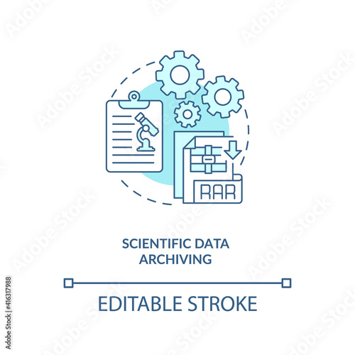 Scientific data archiving concept icon. Science information idea thin line illustration. Testing hypothesis and theories. Vector isolated outline RGB color drawing. Editable stroke