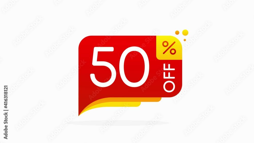 50 percent off discount nameplate on a white background in flat design. Business, shop, producte sale. Motion graphic. 50 percent off discount nameplate on a white background in flat design. Business, shop, producte sale. Motion graphic.