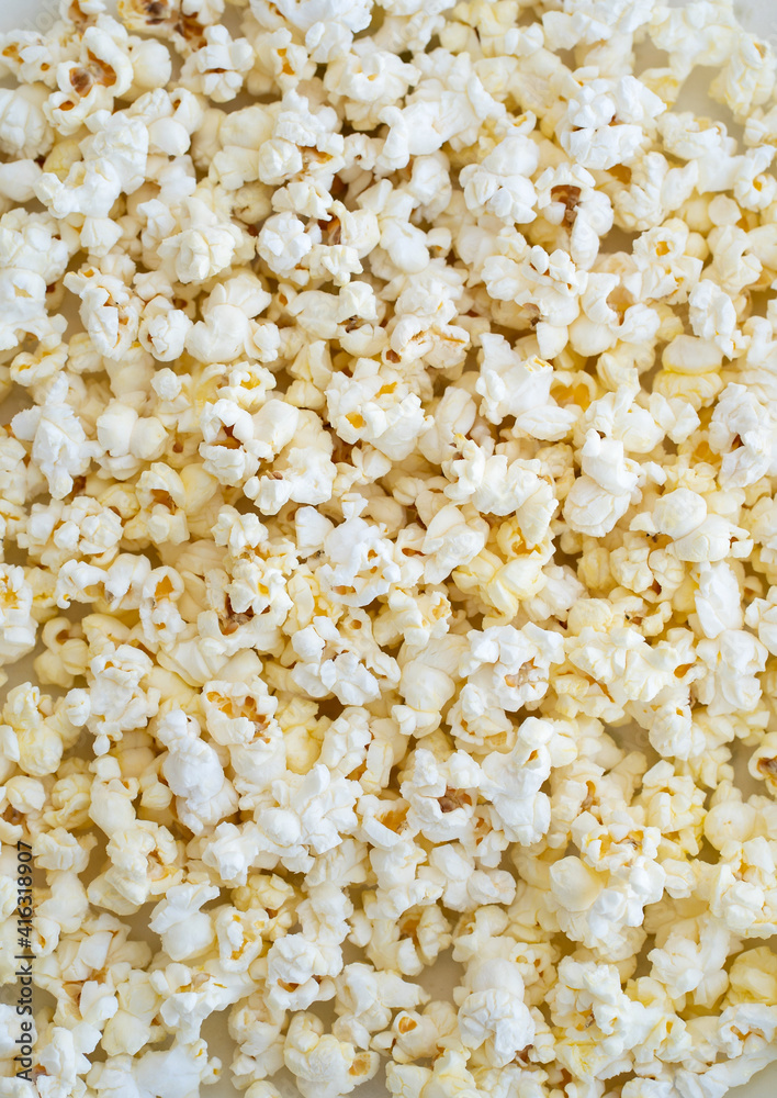 Background and texture of popcorn close up