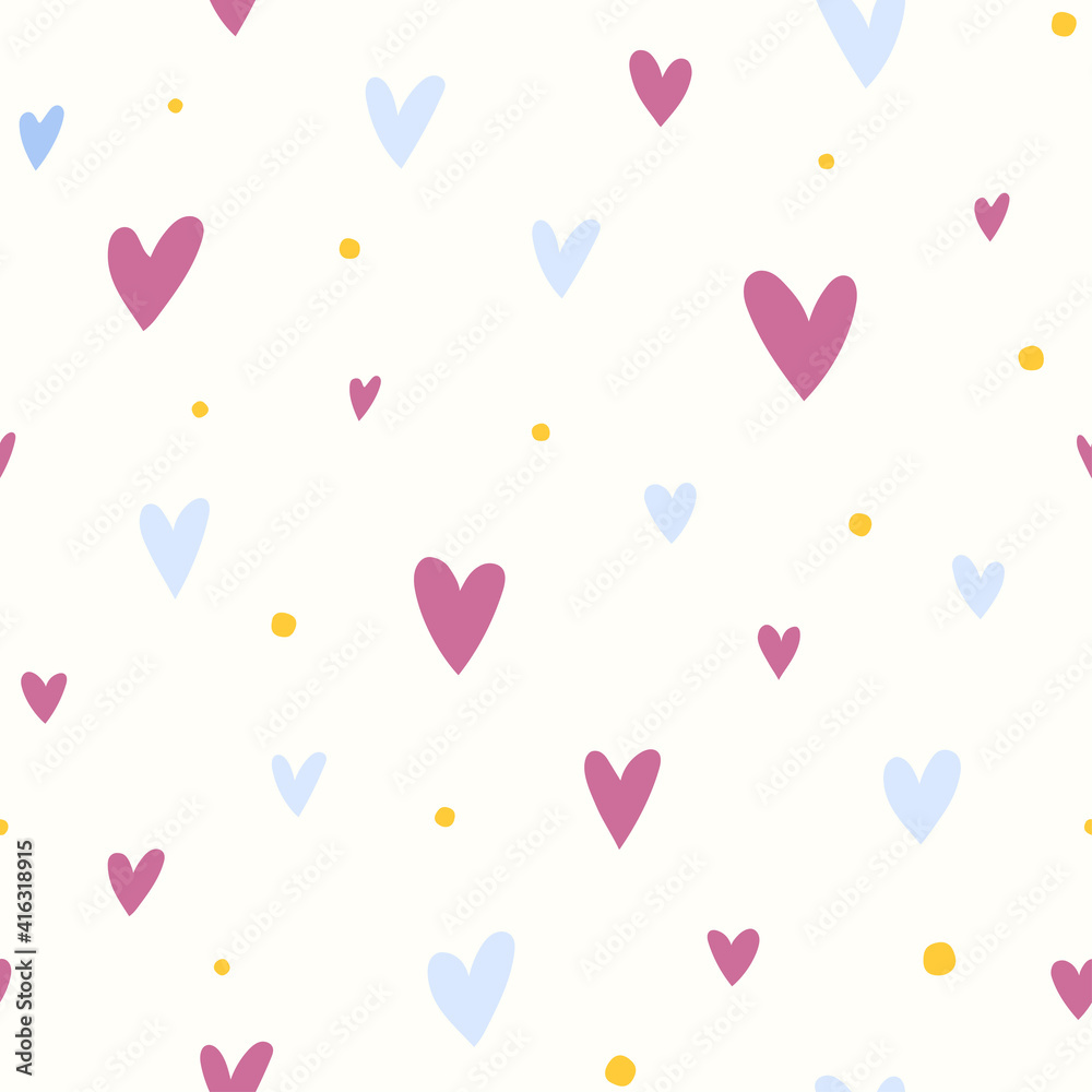Delicate seamless vector pattern with hearts on a light background.