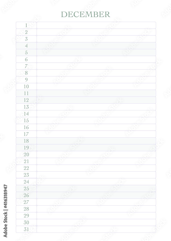 Calendar for 2021, a month for entries for every day Calendar for 2021, a month for entries for every day
