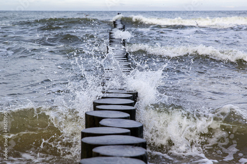 Splash of water on the breakwater