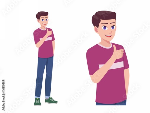 Men or Boy Like and Agree Thumbs Up Expression Pose Cartoon Illustration