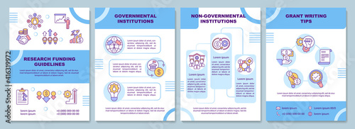 Research funding guidelines brochure template. Government institutions. Flyer, booklet, leaflet print, cover design with linear icons. Vector layouts for magazines, annual reports, advertising posters