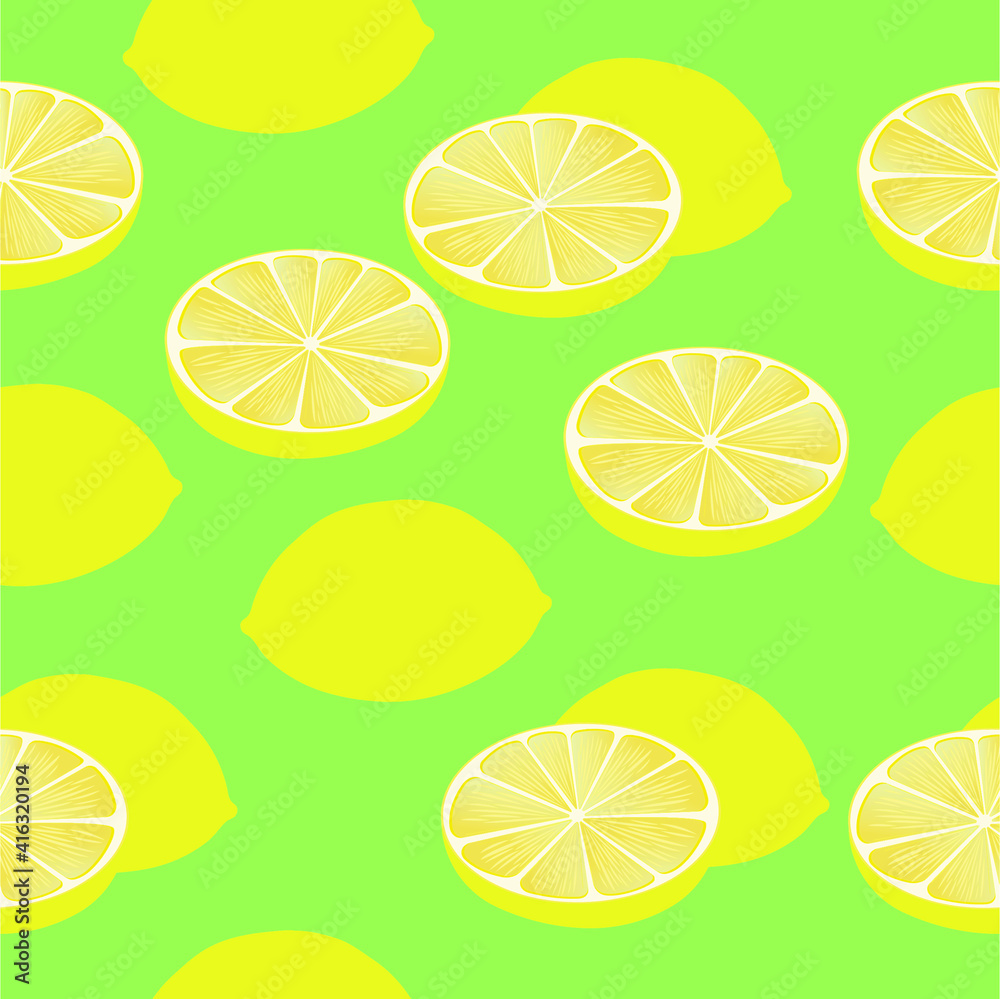 vector pattern with yellow lemon slice. flat image of a pattern of lemon slices.