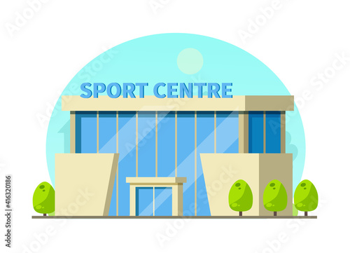Municipal Gym buildings. Fitness center modern architecture building, sport house in summer urban landscape of cityscape cartoon vector