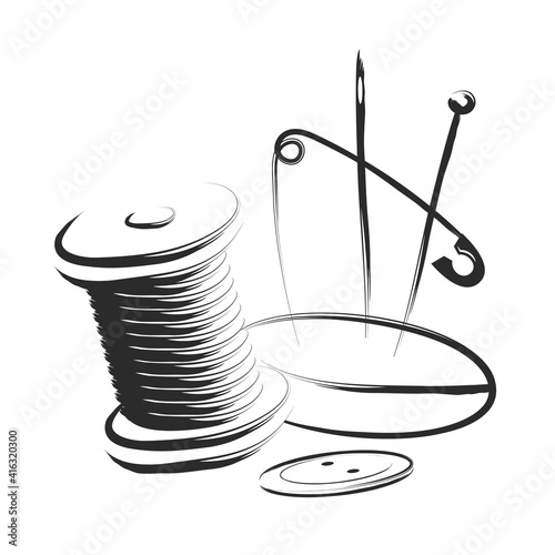 Thread and needle symbol for sewing and cutting