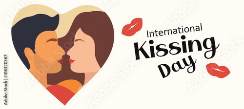 World kiss day postcard. International kissing day couple in love, romance, lovers. Vector illustration