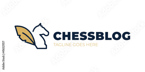 Chess blog vector logo. Vintage classic badge emblem chess club, chess tournament logo vector icon Knights And Pawns