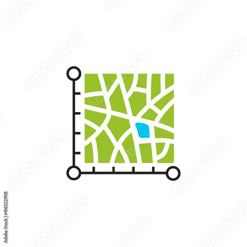 icon plot area in acres, square metres, kilometres, feet, yards, miles, hectare, are. Vector dimension area size pictogram