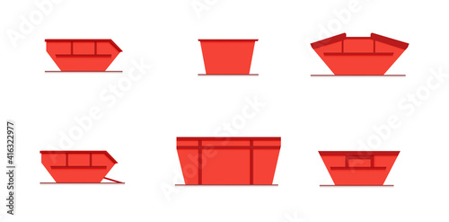 set of skip bin is a large open-topped waste container. red skip vector icon illustration photo