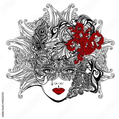 Foto A girl in a carnival mask and with a gorgeous hairdo