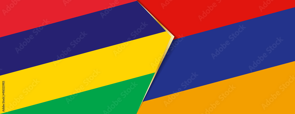 Mauritius and Armenia flags, two vector flags.