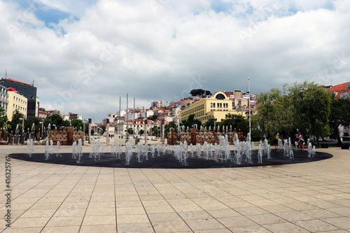 view of a fountain in the city of Lisbon