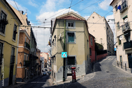 narrow street in the old town in Lisbon