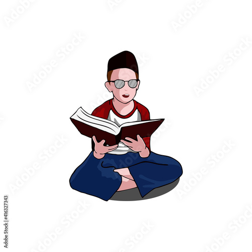 Kid Read Book Wear Cap Illustration Design