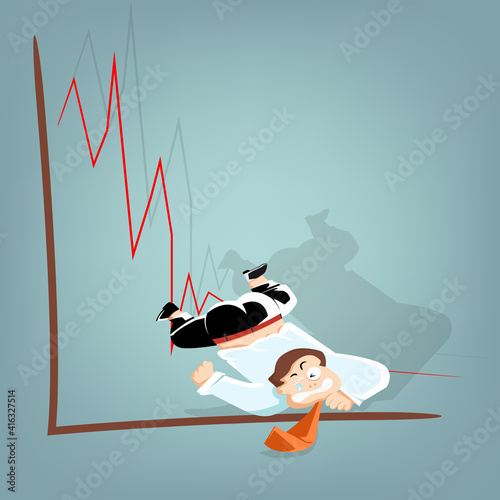 businessman falling from the stock graph