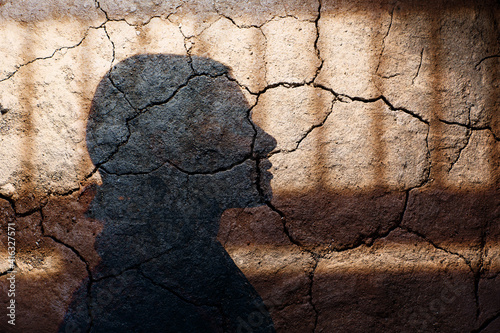 Portrait Silhouette Woman with Cracked Desert Earth Face Skin