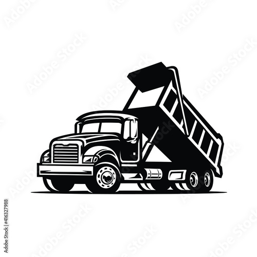 Dump Truck Vector Silhouette. Tipper Truck Silhouette in White Background