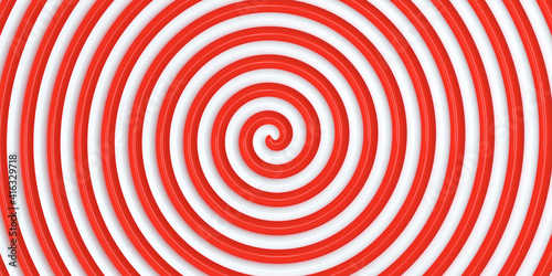 Red white round abstract spiral background. Spiral in retro pop art style. 3d illustration