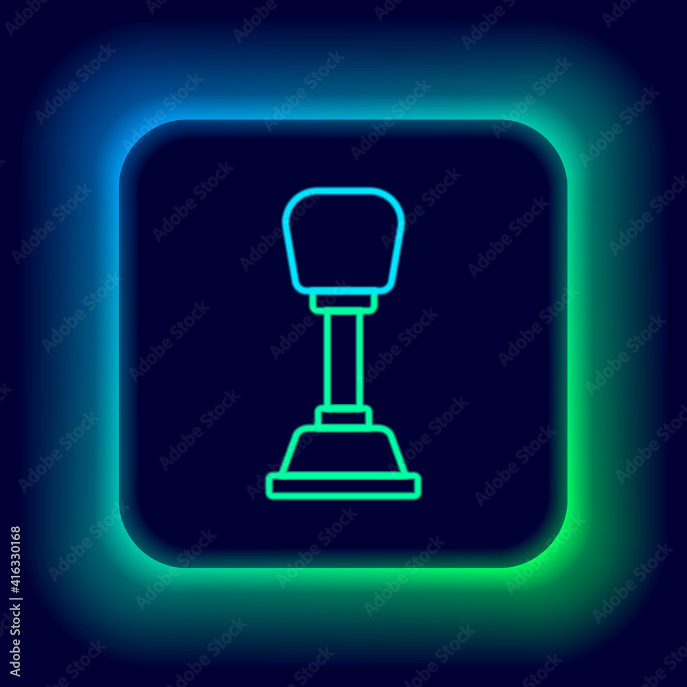 Glowing neon line Gear shifter icon isolated on black background. Manual transmission icon. Colorful outline concept. Vector. Glowing neon line Gear shifter icon isolated on black background. Manual transmission icon. Colorful outline concept. Vector.