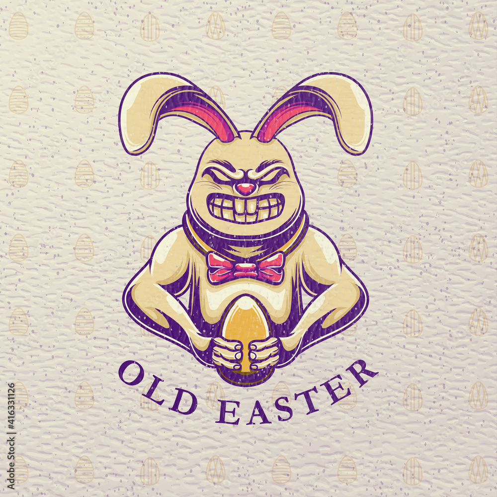 rabbit bunny easter retro illustration fot tshirt design, badged logo, and emblem character