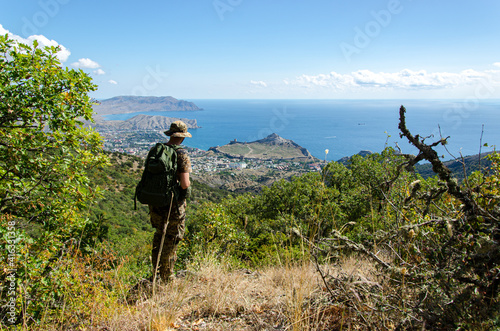 Hiker in the Mountains. Russia, Sudak 2017.