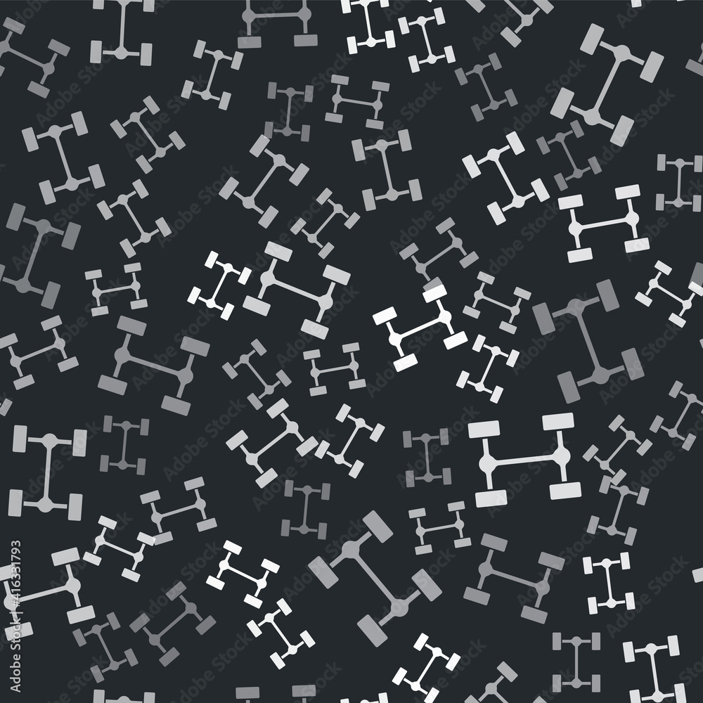 Grey Chassis car icon isolated seamless pattern on black background. Vector.