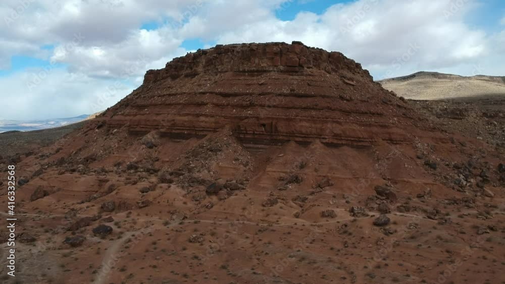 Drone shot of the Little Black Mountain Petroglyph site located on the border that divides Arizona and Utah. Drone shot of the Little Black Mountain Petroglyph site located on the border that divides Arizona and Utah.