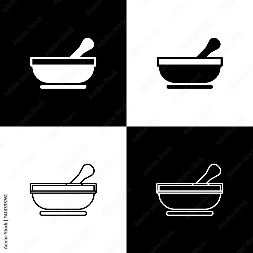 Set Mortar and pestle icon isolated on black and white background. Vector. Set Mortar and pestle icon isolated on black and white background. Vector.