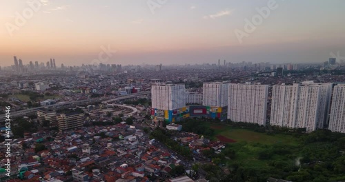 Jakarta city aerial view from eastern suburbs 