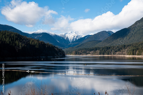 The Lions and Capilano Lake, February 2021. Boat permanently moved. - North Vancouver, BC Canada