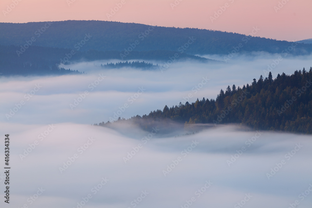 autumn fog in a mountain valley