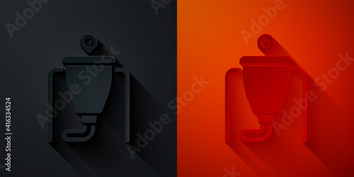 Paper cut Beer brewing process icon isolated on black and red background. Paper art style. Vector.