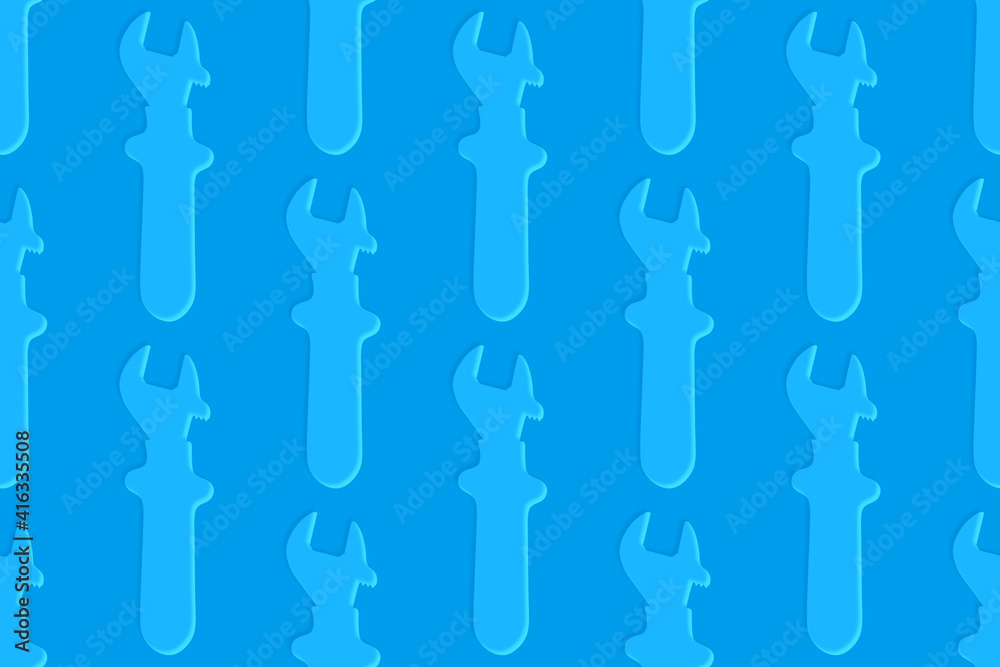 Adjustable wrench seamless pattern. Background from a metal adjustable wrench.