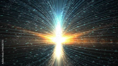 Transfer and storage of data sets/Data transmission channel. Motion of digital data flow. Transferring of big data. 3D Rendering